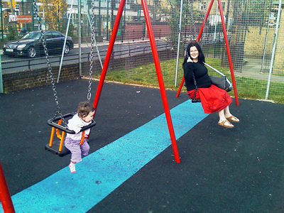 Jasmine and Ruth on the swings